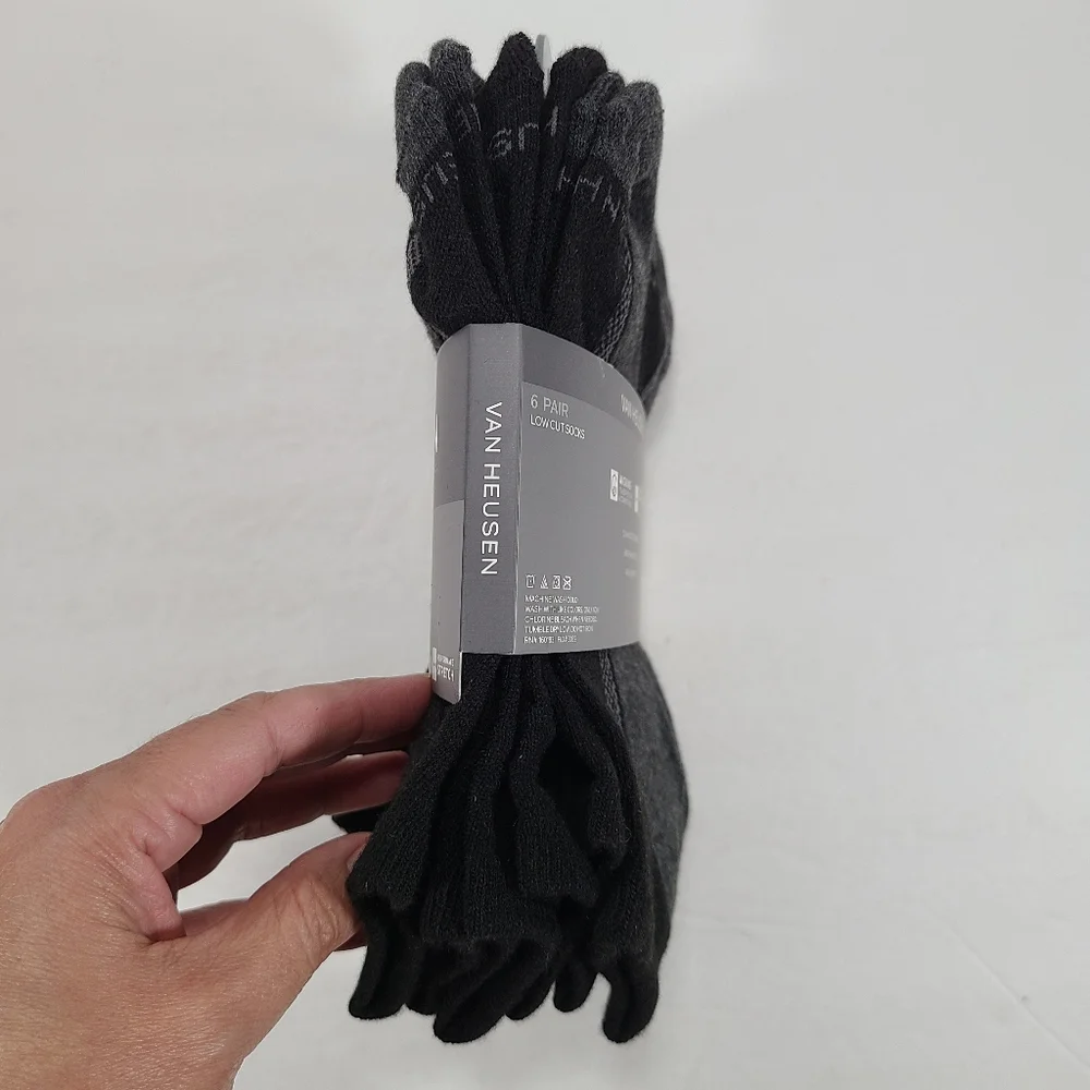 Van Heusen Black Gray Performance Low Cut Socks 6 Pair Men Size 6-12.5